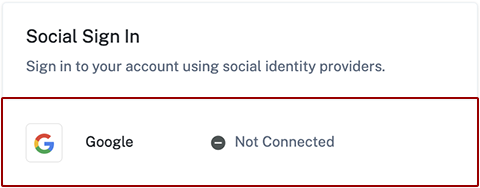 myHawaii user account management page displaying Social Sign In section confirming that Google is not connected